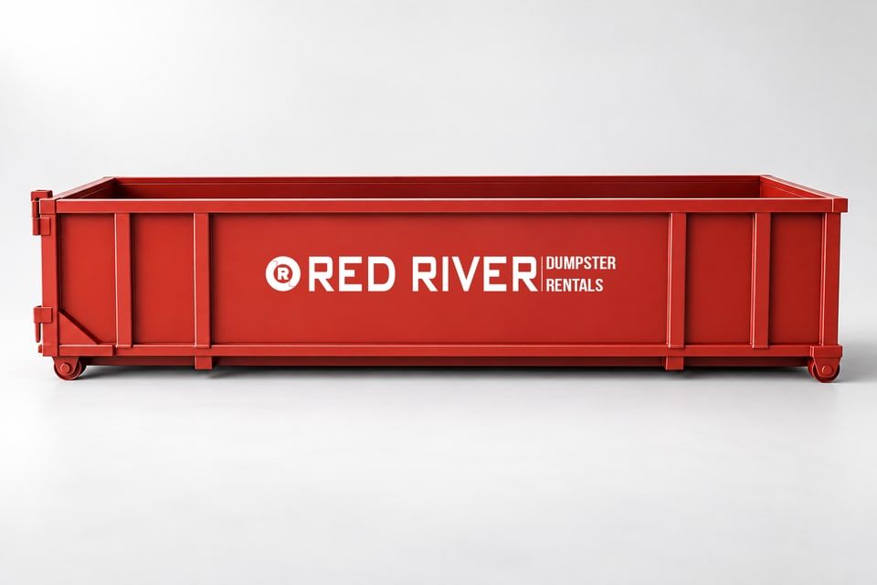 Red River branded red roll-off dumpster, 15-yard option