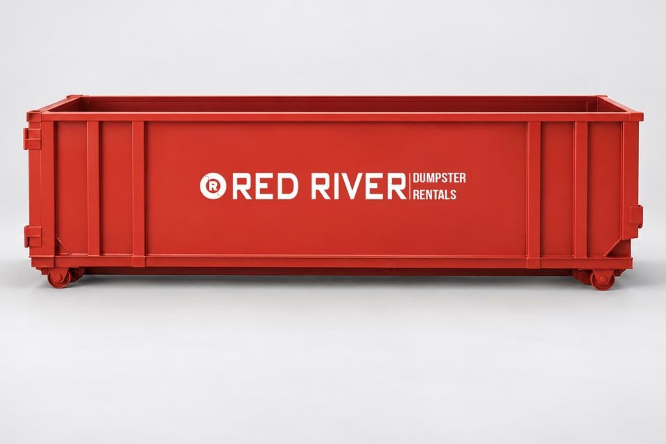 Red River branded red roll-off dumpster, 25-yard option